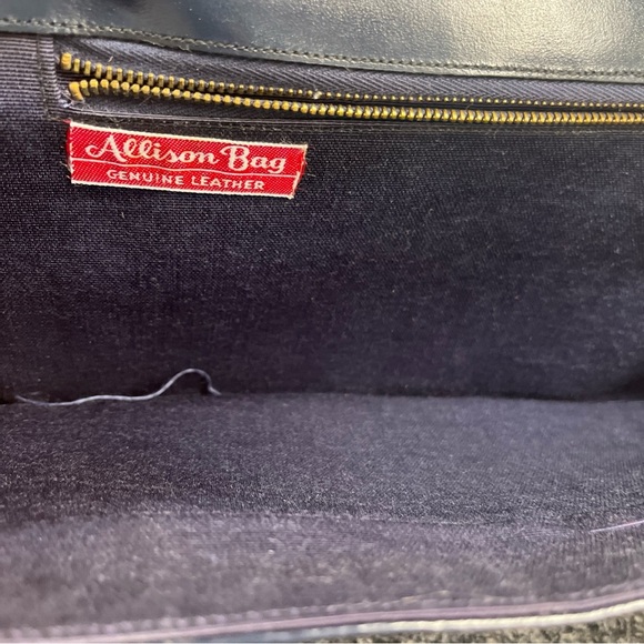 Vintage Allison Bag Genuine Leather Shoulder Strap Bag  Navy And Green - Picture 9 of 9